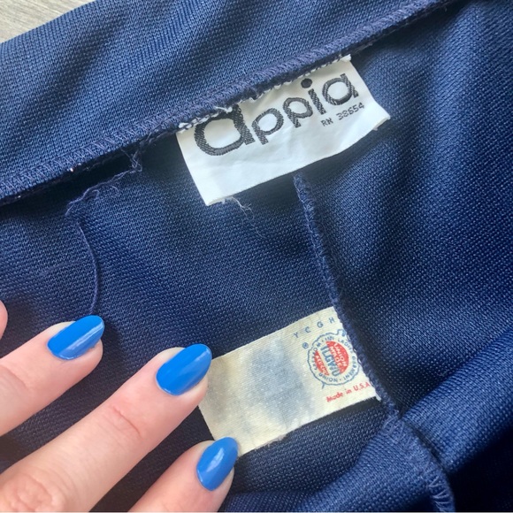 Vintage 70’s Appia Nautical Navy High Rise Pleated Wide Leg Pants w/ Belt - Picture 6 of 10